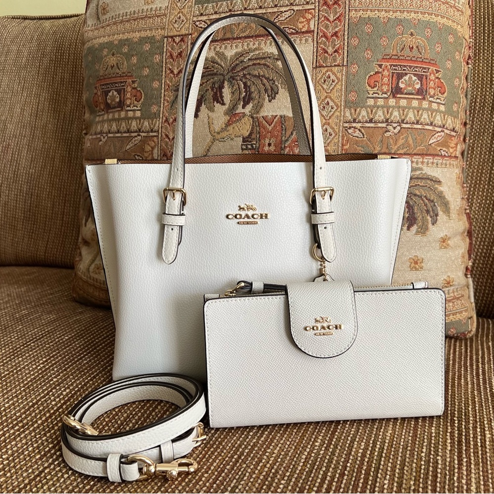✅Coach - Glacierwhite/Cream Leather Sets Mollie Tote/Wallet!